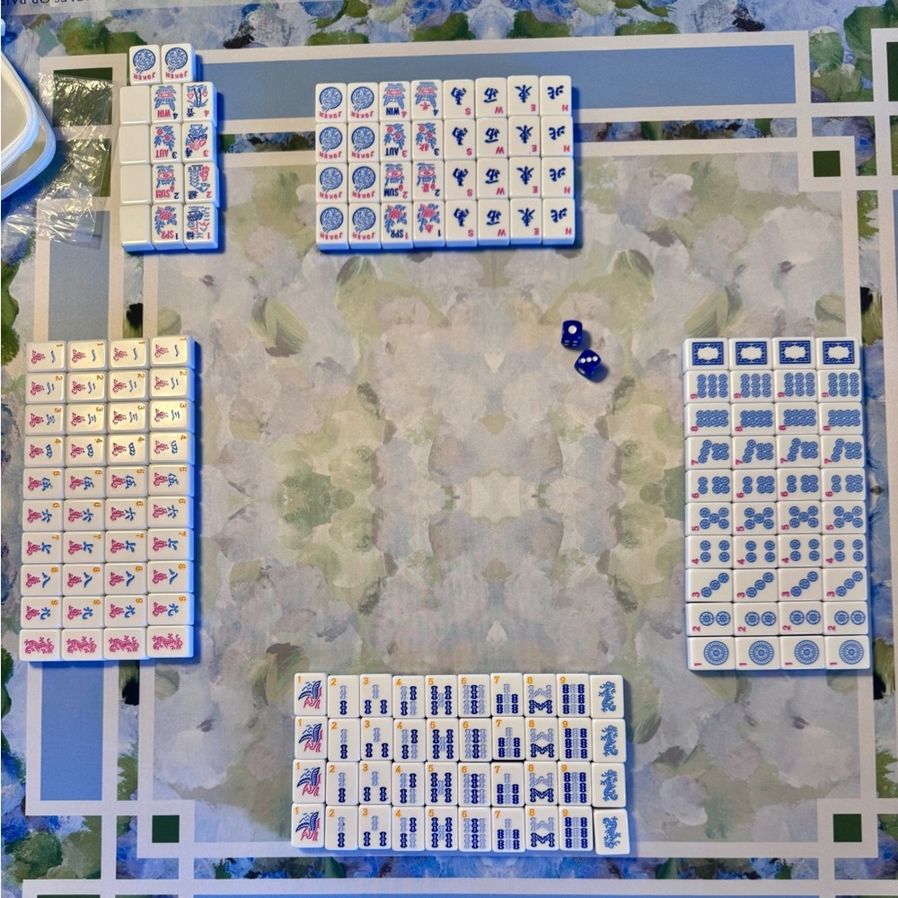 American Mahjong Tile Set with Blue Accents - Classic Home Game